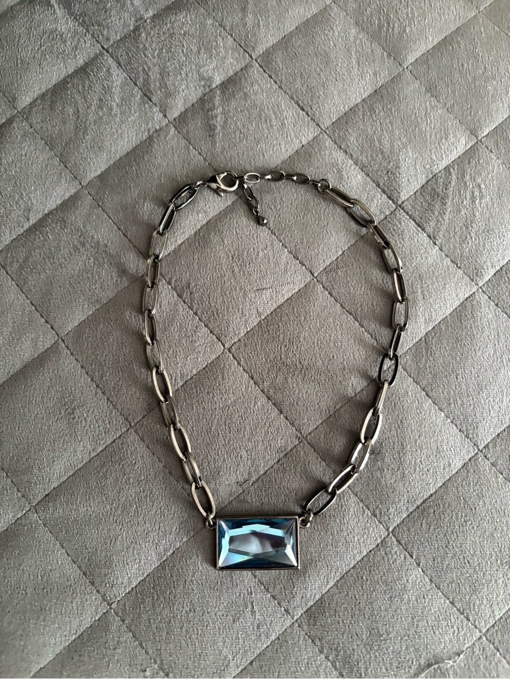 Lia Sophia Silver Chain Necklace with Blue Rectangular Crystal